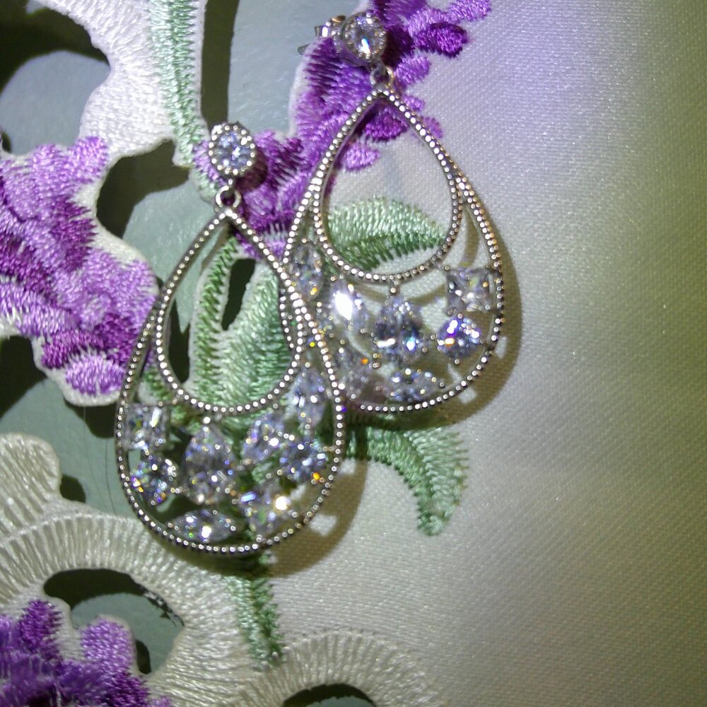 Multi Crystal Rhinestone Teardrop shaped BS 925 Silver Earrings